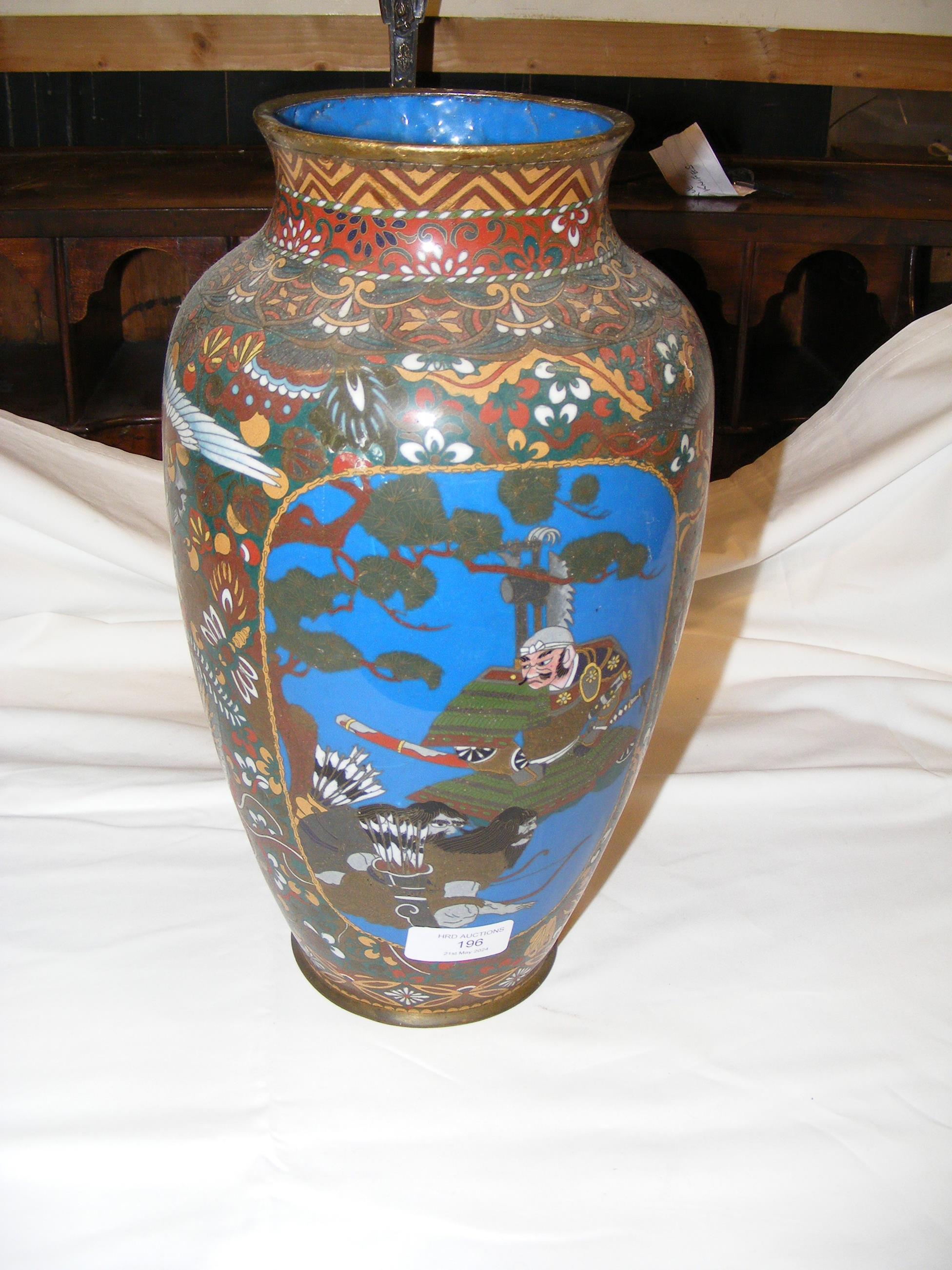 A 32cm high antique Cloisonne vase with Samurai wa