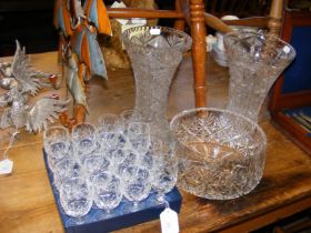 Assorted cut glass, including vases, fruit bowl an