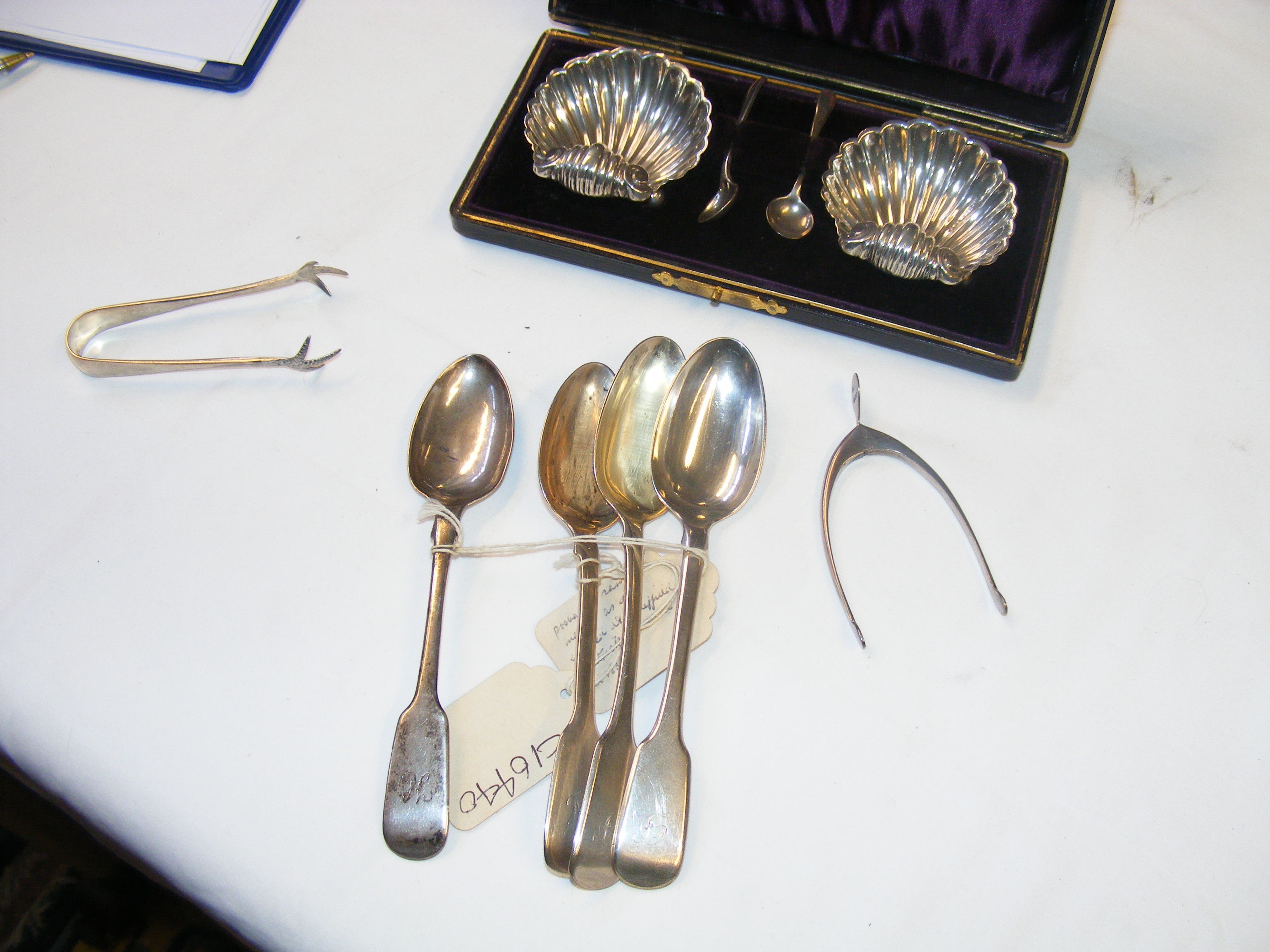 A silver brush, table salts, spoons etc. - Image 2 of 7