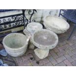 Assorted constituted stone bird baths and garden u