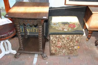 An oak occasional table, together with a tapestry