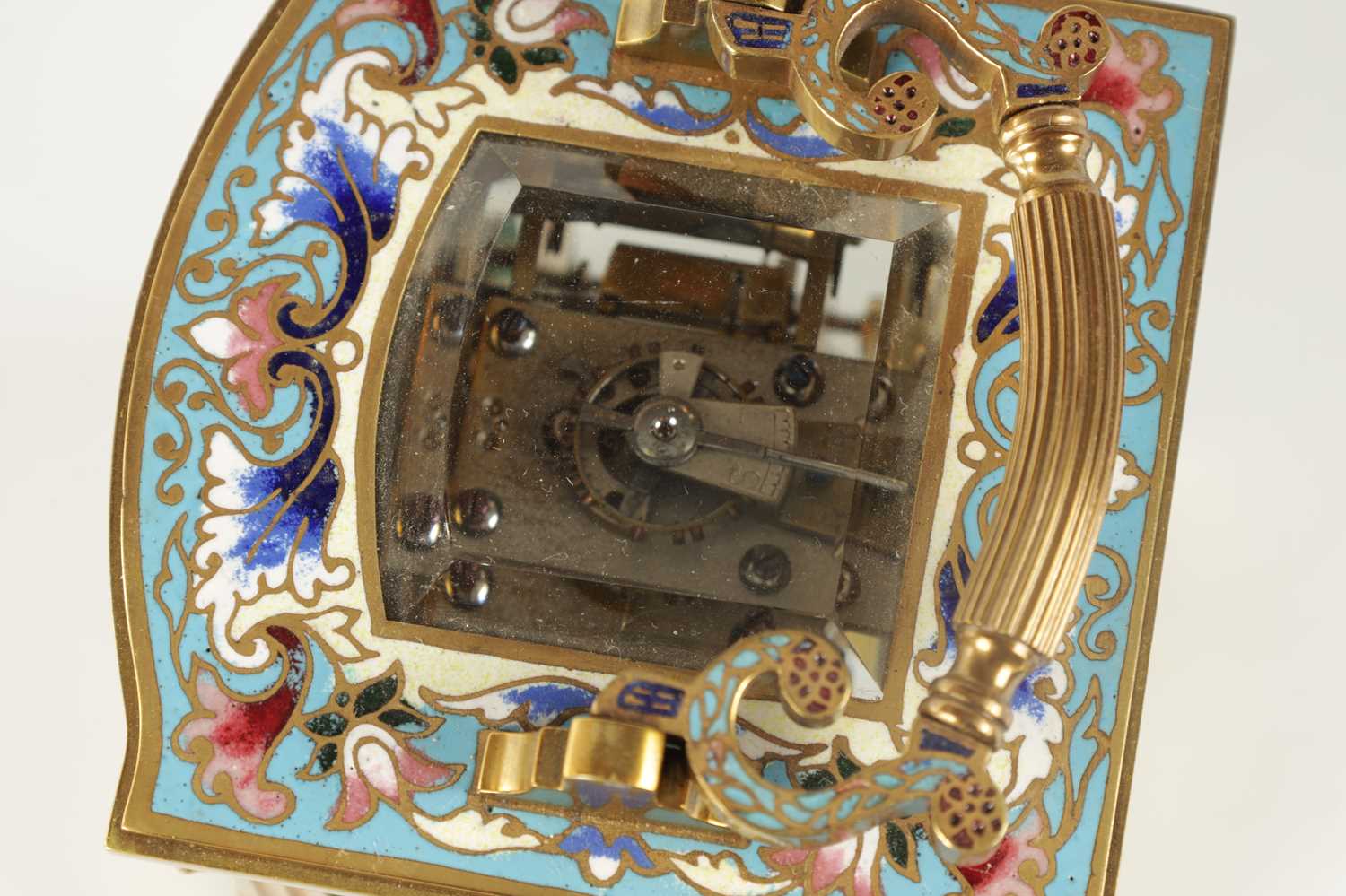 A LATE 19TH CENTURY FRENCH CHAMPLEVE ENAMEL STRIKING CARRIAGE CLOCK - Image 8 of 8