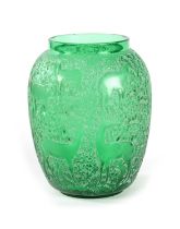 A LALIQUE FROSTED EMERALD GREEN ‘BICHES’ VASE