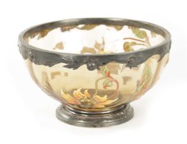 EMILE GALLE. A LATE 19TH CENTURY 'DAHLIAS' AMBER GLASS AND SILVER MOUNTED BOWL