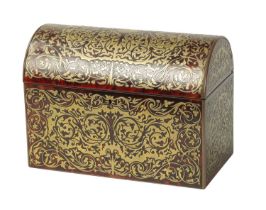 A FINE 19TH CENTURY TORTOISESHELL AND BOULEWORK DOME TOPPED TEA CADDY