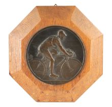 OF CYCLING INTEREST. AN EARLY 20TH CENTURY BRONZE DEPICTING A CYCLIST ON A RACING BIKE