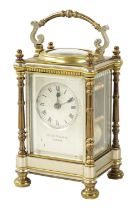 VICTOR KULLBERG, LONDON. A DOUBLE FUSEE BRASS AND SILVERED CARRIAGE CLOCK