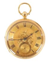 A LATE 19TH CENTURY 18CT GOLD OPEN FACED FUSEE POCKET WATCH