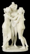 A GOOD 19TH CENTURY CARVED ALABASTER FIGURAL SCULPTURE OF THE THREE GRACES