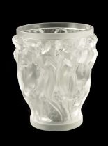 A 20TH CENTURY LALIQUE BACCHANTES FROSTED GLASS VASE