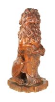 A GOOD LATE 19TH CENTURY CARVED WALNUT HERALDIC LION