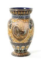 A FINE LATE 19TH CENTURY LARGE DOULTON LAMBETH OVOID VASE DECORATED BY 'FLORENCE BARLOW'