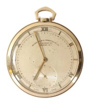 A 1950'S 9CT GOLD OPEN FACED POCKET WATCH