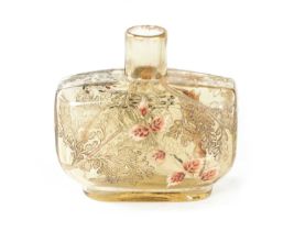 EMILE GALLE. A LATE 19TH CENTURY ENAMELLED AMBER GLASS SCENT BOTTLE