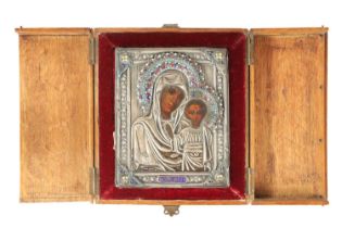 A SILVER AND ENAMEL RUSSIAN ICON
