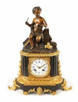 A MID 19TH CENTURY FRENCH BRONZE AND ORMOLU FIGURAL MANTEL CLOCK