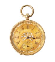 A CONTINENTAL 14CT GOLD OPEN FACED POCKET WATCH