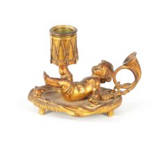 A 19TH CENTURY FRENCH GILT BRONZE DRUMMER BOY CANDLE STICK