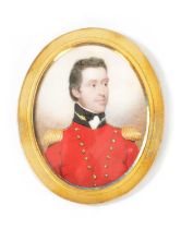 A 19TH CENTURY OVAL MILITARY PORTRAIT MINIATURE ON IVORY