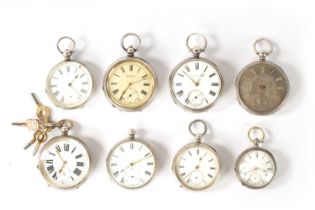 A COLLECTION OF EIGHT SILVER CASED OPEN FACE GENTLEMAN’S POCKET WATCHES