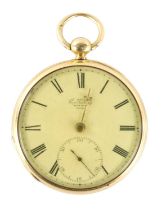 JAMES MCCABE, ROYAL EXCHANGE, LONDON. AN 18CT GOLD OPEN FACED POCKET WATCH