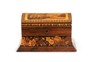 A LATE 19TH CENTURY TUNBRIDGE WARE DOME TOPPED TEA CADDY