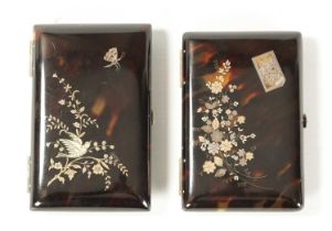 TWO 19TH CENTURY TORTOISESHELL SILVER INLAID NOTE CASES