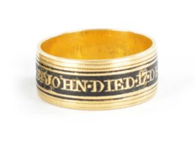 A GEORGE III GOLD AND ENAMEL MOURNING RING