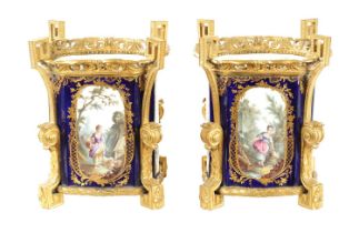 A FINE PAIR OF 18TH CENTURY SEVRES PORCELAIN AND ORMOLU MOUNTED CACHEPOTS