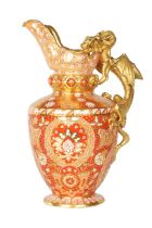 AN IMPRESSIVE 19TH CENTURY SPODE RICHLY GILT AND RUST RED DOUBLE DRAGON HANDLED EWER OF LARGE SIZE