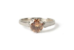 A 1.14ct BRILLIANT CUT COGNAC AND 18CT WHITE GOLD SOLITAIRE RING