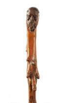 A LATE 18TH/EARLY 19TH CENTURY CARVED ROOTWOOD WALKING STICK