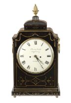 ELLICOTT & SMITH, 17 ROYAL EXCHANGE, LONDON. A REGENCY BRASS INLAID EBONISED BRACKET CLOCK