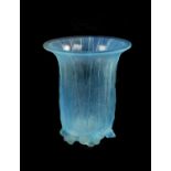 A RENE LALIQUE OPALESCENT AND BLUE STAINED 'EUCALYPTUS' FLARED NECK GLASS VASE