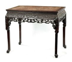 A FINE 19TH CENTURY CHINESE CARVED HARDWOOD CENTRE TABLE