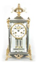 A LATE 19TH CENTURY FRENCH ORMOLU AND SILVER PLATED FOUR-GLASS MANTEL CLOCK