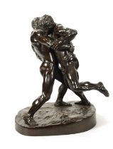 A LARGE AND IMPRESSIVE 19TH CENTURY PATINATED BRONZE FIGURAL SCULPTURE