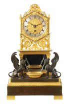 A GOOD LATE REGENCY FRENCH BRONZE AND ORMOLU AUTOMATION MANTEL CLOCK BY ROBERT PARIS NO.827