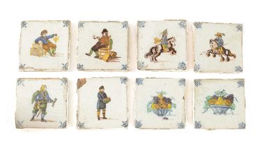 A COLLECTION OF EIGHT 18TH CENTURY POLYCHROME DELFT TILES