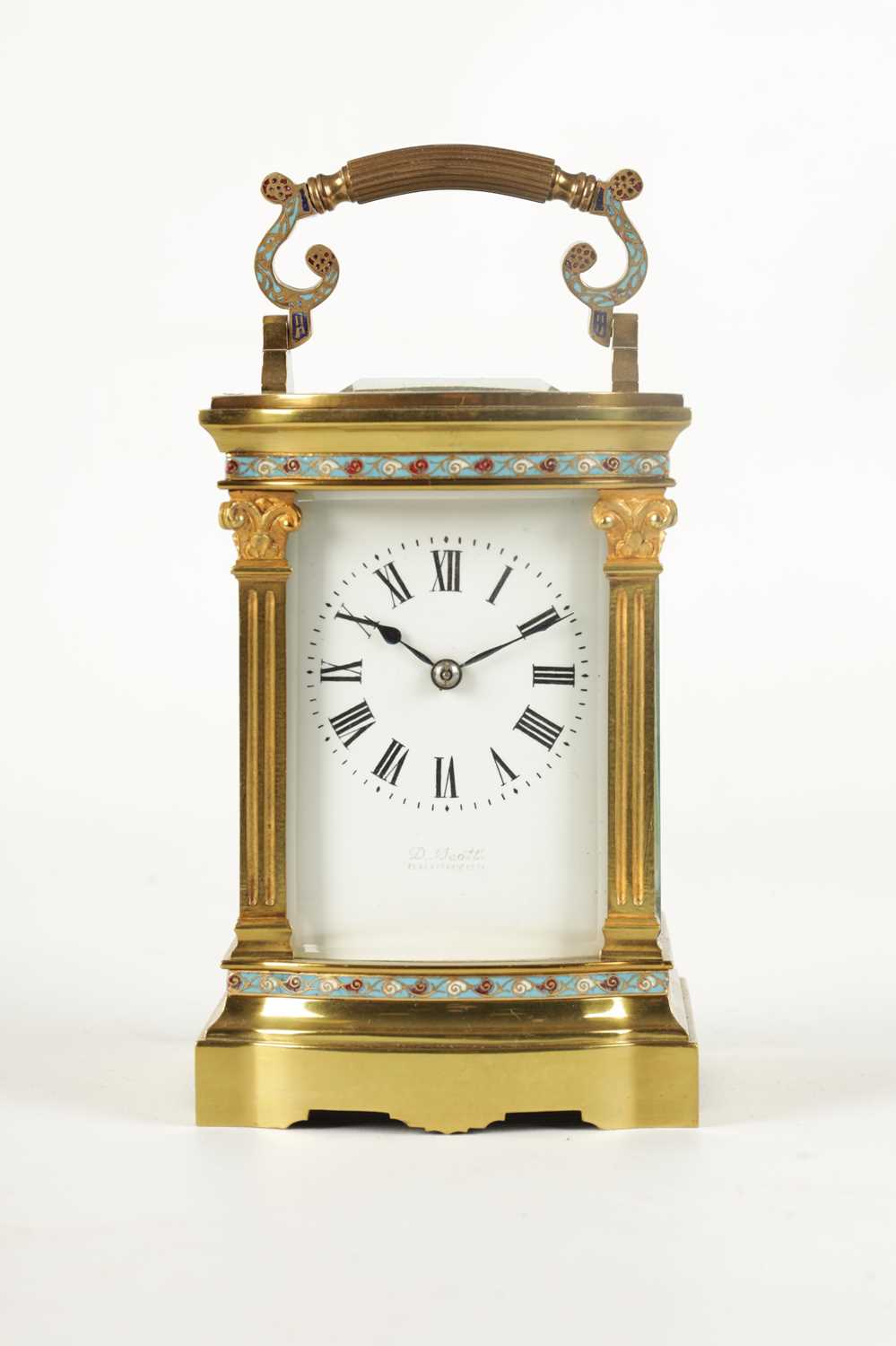 A LATE 19TH CENTURY FRENCH CHAMPLEVE ENAMEL STRIKING CARRIAGE CLOCK - Image 2 of 8