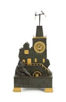 A MID 19TH CENTURY FRENCH INDUSTRIAL AUTOMATION WATERWHEEL MANTEL CLOCK