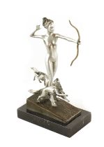 AN ART DECO STYLE FIGURAL SILVERED BRONZE SCULPTURE