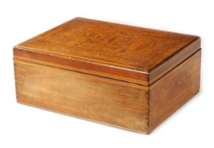 A LATE 19TH CENTURY CHINESE HARDWOOD AND BOXWOOD INLAID LIDDED BOX