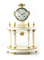 ISAAC MAQUET, A. BERLIN. A LATE 18TH CENTURY FRENCH WHITE MARBLE AND ORMOLU MOUNTED MANTEL CLOCK