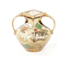 EMILE GALLE. A LATE 19TH CENTURY SMOKED GLASS TWO-HANDLED VASE
