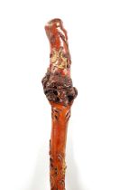 AN EARLY 20TH CENTURY CHINESE CARVED ROOT WOOD WALKING STICK