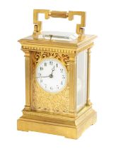 A LATE 19TH CENTURY FRENCH BRASS CASED REPEATING CARRIAGE CLOCK