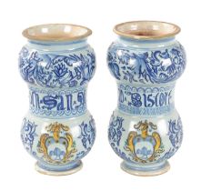 A PAIR OF 19TH CENTURY SPANISH ALBARELLO DRUG JARS