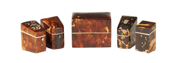 A COLLECTION OF FOUR 19TH CENTURY TORTOISESHELL AND MOTHER OF PEARL NEEDLE CASES
