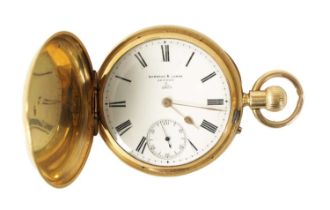 BARRAUD & LUNDS, CORNHILL, LONDON. AN 18CT GOLD FULL HUNTER POCKET WATCH